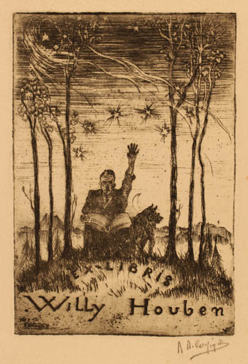 Exlibris by Rene de Coninck from Netherland for Willy Houben - Book Cosmos Man Tree 