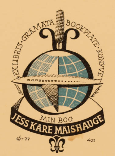 Exlibris by Christian Blæsbjerg from Denmark for Jess Kåre Maishauge - Aircraft Globe 