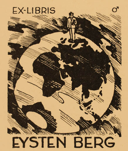 Exlibris by Albert Jaern from Norway for Eysten Berg - Globe Man 