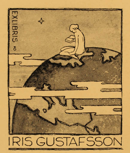 Exlibris by Albert Jaern from Norway for Iris Gustafsson - Globe Cosmos Woman 