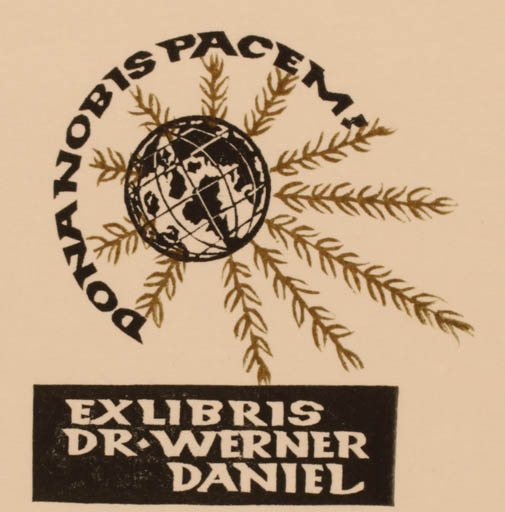 Exlibris by Ottmar Premstaller from Austria for Dr. Werner Daniel - Globe 