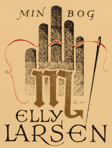 Exlibris by Christian Blæsbjerg from Denmark for Elly Larsen - 