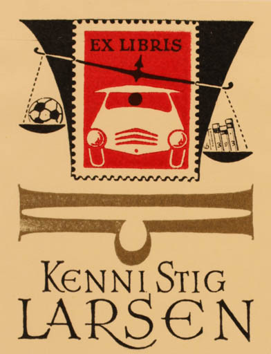 Exlibris by Christian Blæsbjerg from Denmark for Kenni Stig Larsen - Car Sport/game 
