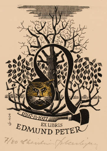 Exlibris by Christian Blæsbjerg from Denmark for Edmund Peter - Cat Tree 
