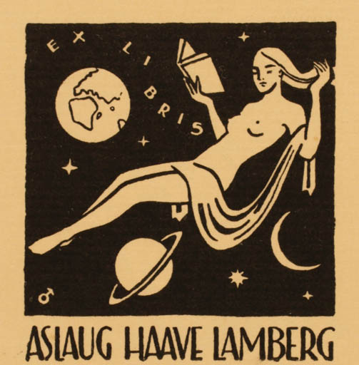 Exlibris by Albert Jaern from Norway for Aslaug Haave Lamberg - Cosmos Woman 