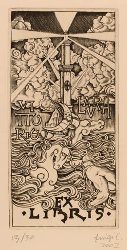 Exlibris by Luigi Crovetto from Italy for Vittorio Laura - Mythology 