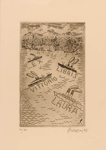 Exlibris by Sergio Fedriani from Italy for Vittorio Laura - Ship/Boat 