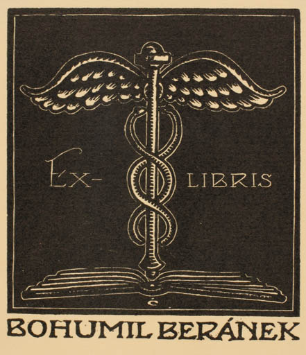 Exlibris by Bohumir Cap from Czech Republic for Bohumil Beranek - Book Medicine Mythology 