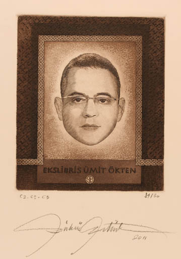 Exlibris by Sükrü Ertürk from Turkey for Ûmit Ökten - Portrait 