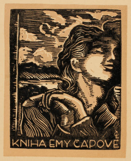 Exlibris by Evzen Cap from Czech Republic for Emy Capova - Woman Scenery/Landscape Portrait 