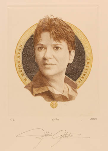 Exlibris by Sükrü Ertürk from Turkey for H. Müjde Ayan - Portrait 