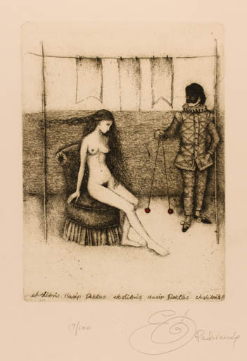 Exlibris by Elzbieta Radzikowska from Poland for Hasip Pektas - Woman Nude 