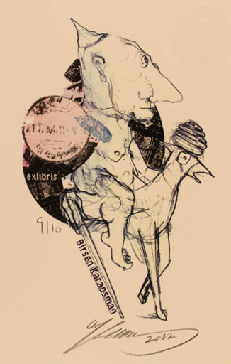 Exlibris by Ozan Uyanik from Turkey for Birsen Karaosman - Horseman/Rider 