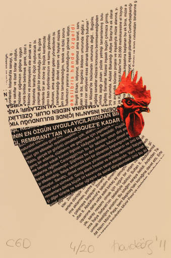 Exlibris by Hande Özgeldi from Turkey for Hande Özgeldi - Bird Text/Writing 