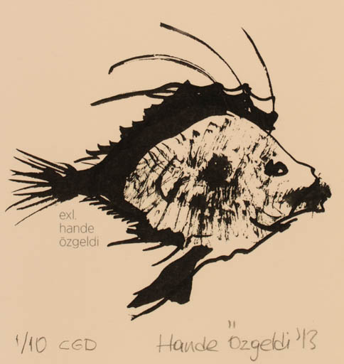 Exlibris by Hande Özgeldi from Turkey for Hande Özgeldi - Fish 