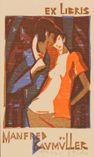 Exlibris by Hans Studer from Germany for Manfred Baumüller - Couple Romance 