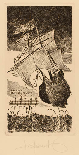 Exlibris by Nino Baudino from Italy for A. Baudino - Ex Mucika Music Ship/Boat 