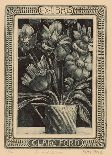 Exlibris by Peter Ford from Great Britain for Clara Ford - Flower 