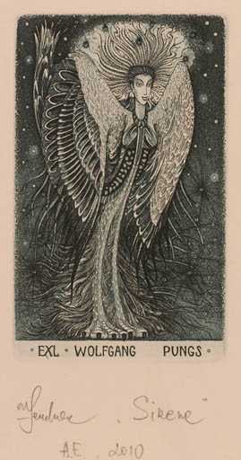 Exlibris by Vasyl Fenchak from Ukraine for Dr. Wolfgang Pungs - Angel Woman 