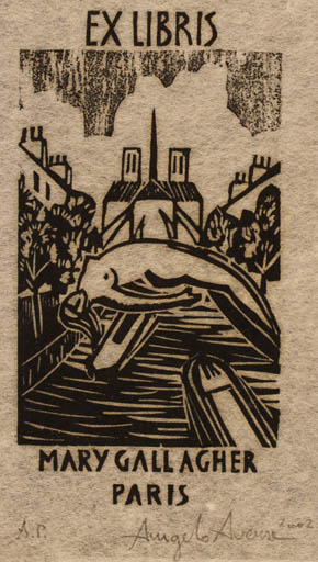 Exlibris by Angelo Aversa from France for Mary Gallagher - 