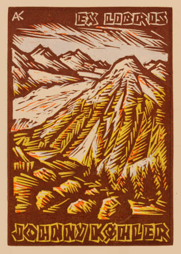 Exlibris by Kàroly Andrusko from Yugoslavia for Køhler Johnny - Mountain Scenery/Landscape 