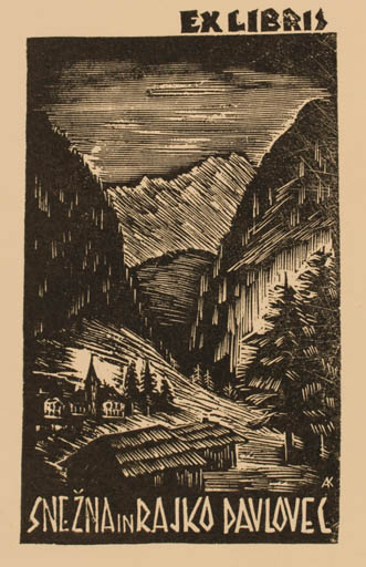 Exlibris by Kàroly Andrusko from Yugoslavia for Rajko Davlovec - Mountain Scenery/Landscape 