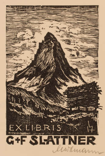 Exlibris by Leopold Hofmann from Austria for G+F Slattner - Mountain Scenery/Landscape 