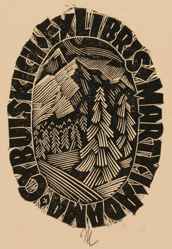 Exlibris by Jan Kruszynski from Poland for M.A. Cybulski - Mountain Forest 