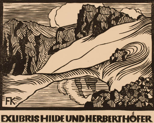 Exlibris by Ottmar Premstaller from Austria for Hilde und Herbert Höfer - Mountain Scenery/Landscape 