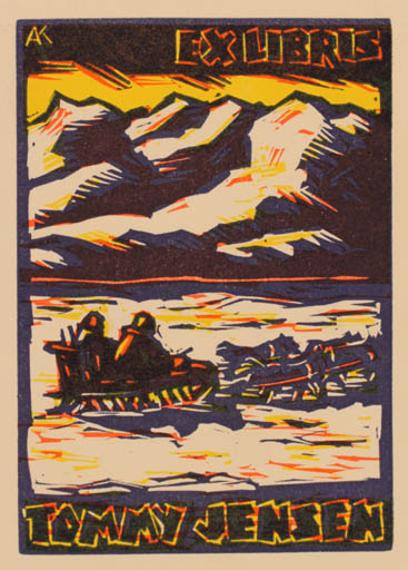 Exlibris by Kàroly Andrusko from Yugoslavia for Tommy Jensen - Mountain Dog 