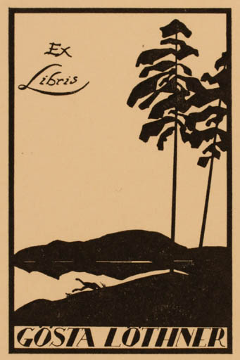 Exlibris by Stig Delang from Sweden for Gösta Löthner - Scenery/Landscape Tree 