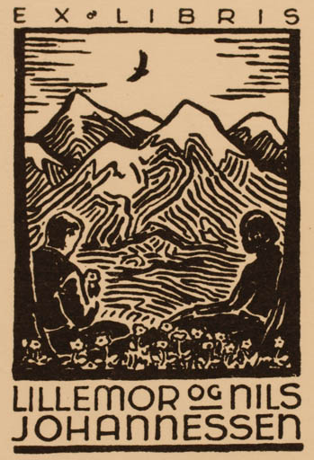 Exlibris by   from Norway for Lillemor og Nils Johannessen - Mountain Couple 
