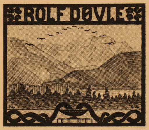 Exlibris by Normand Laheld from Norway for Rolf Døvle - Mountain Bird 
