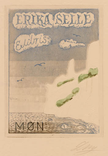 Exlibris by Lorentz May from Denmark for Erika Selle - Scenery/Landscape Maritime 