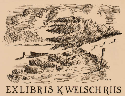 Exlibris by Frank Pedersen from Denmark for Kaj Welsch Riis - Maritime Ship/Boat Forest 