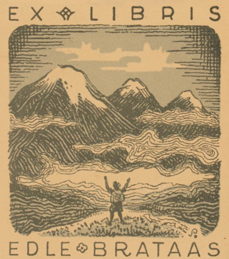 Exlibris by Henry Schjærven from Norway for Edle Brataas - Mountain Scenery/Landscape Man 