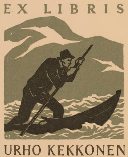 Exlibris by Erkki Tanttu from Finland for Urho Kekkonen - Mountain Man Maritime Ship/Boat 