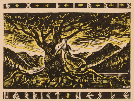 Exlibris by Knut Yran from Norway for Harriet Nesle - Woman Tree 