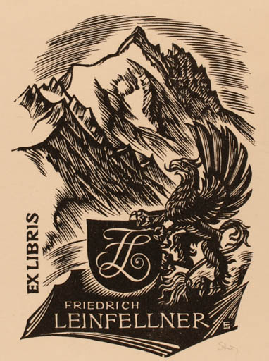 Exlibris by Franz Stummvoll from Austria for Friedrich Leinfellner - Mountain Bird 