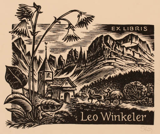 Exlibris by Franz Stummvoll from Austria for Leo Winkeler - Mountain Scenery/Landscape 