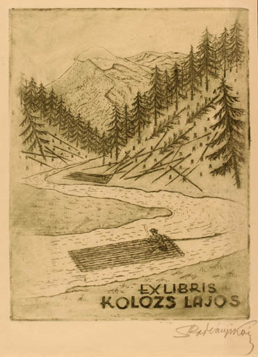 Exlibris by Karoly Radvanyi-Roman from Hungary for Lajos Kolozs - Scenery/Landscape 