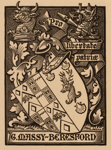 Exlibris by S. Baring Gould from Great Britain for G. Massy Beresford - Fauna Heraldry Military/War 