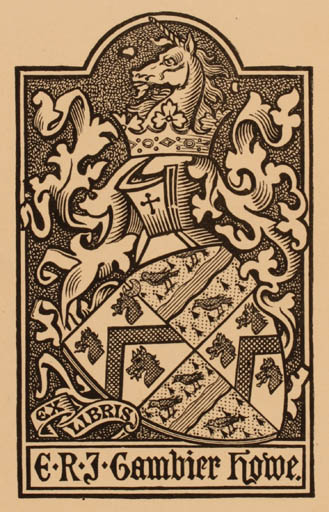 Exlibris by S. Baring Gould from Great Britain for E.R.J. Gambier Howe - Unicorn Heraldry 