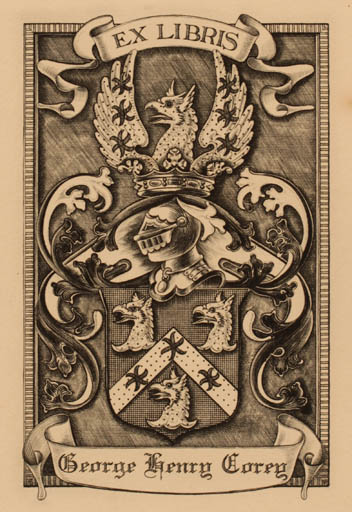 Exlibris by John William Jameson from USA for George Henry Corey - Heraldry 