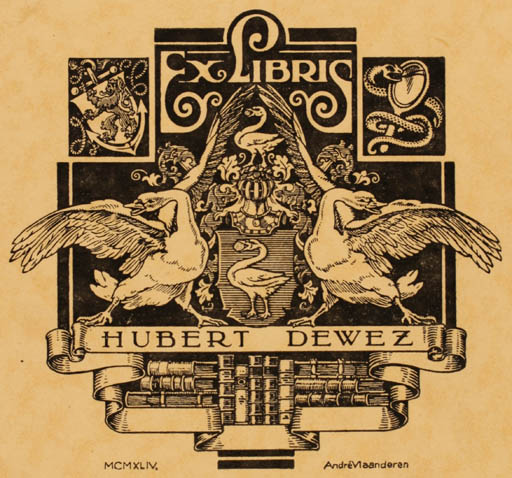 Exlibris by C. Andrè Vlaanderen from Belgium for Hubert M. Dewez - Bird Heraldry 