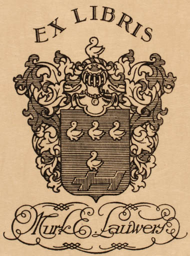 Exlibris by C. Andrè Vlaanderen from Belgium for Murk E. Lauwery - Heraldry 