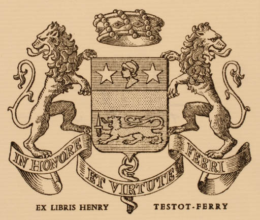 Exlibris by M. Bourgeat from France for Henry Testot Ferry - Heraldry 