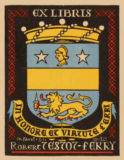 Exlibris by Charles Favet from France for Robert Ferry - Heraldry 