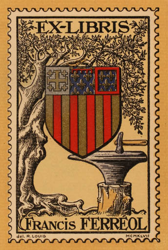 Exlibris by Robert Louis from France for Francis Ferreol - Heraldry Tree 