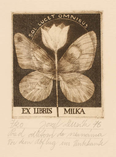 Exlibris by Jozef Dusik from Czech Republic for ? Milka - Flower Fauna Flora Butterfly 